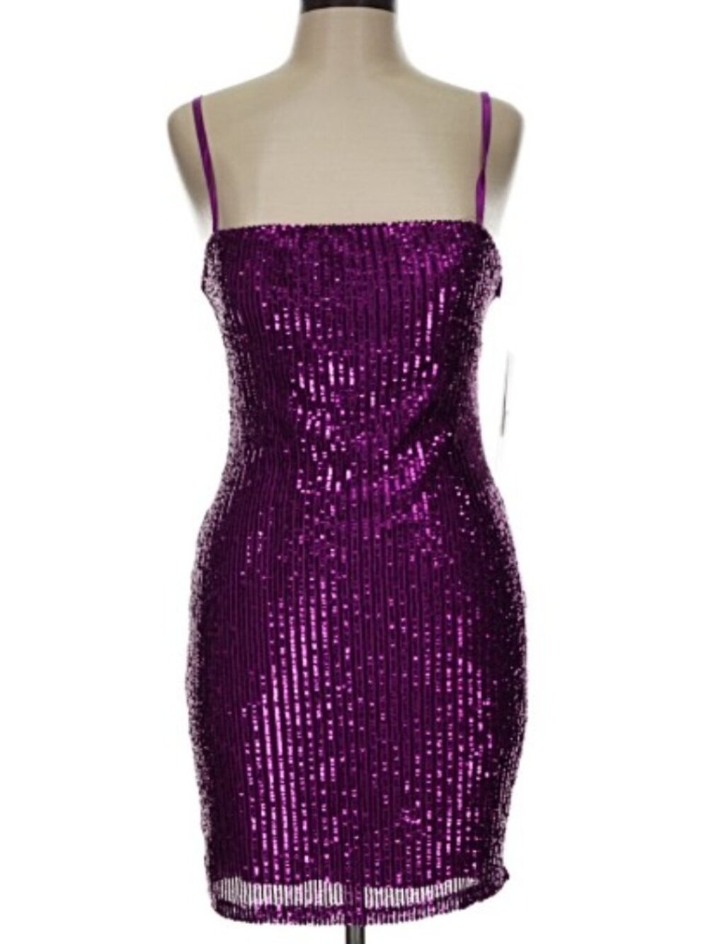 Emerald Sundae Purple Sequin Square Neck Bodycon HOCO Mini Dress NWT L